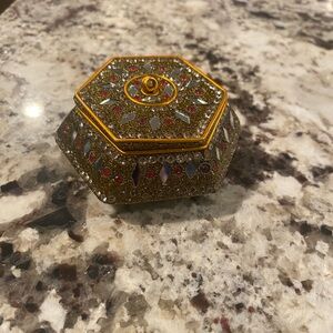 Antique Indian Mosaic Gold Rhinestone Trinket Pill Box